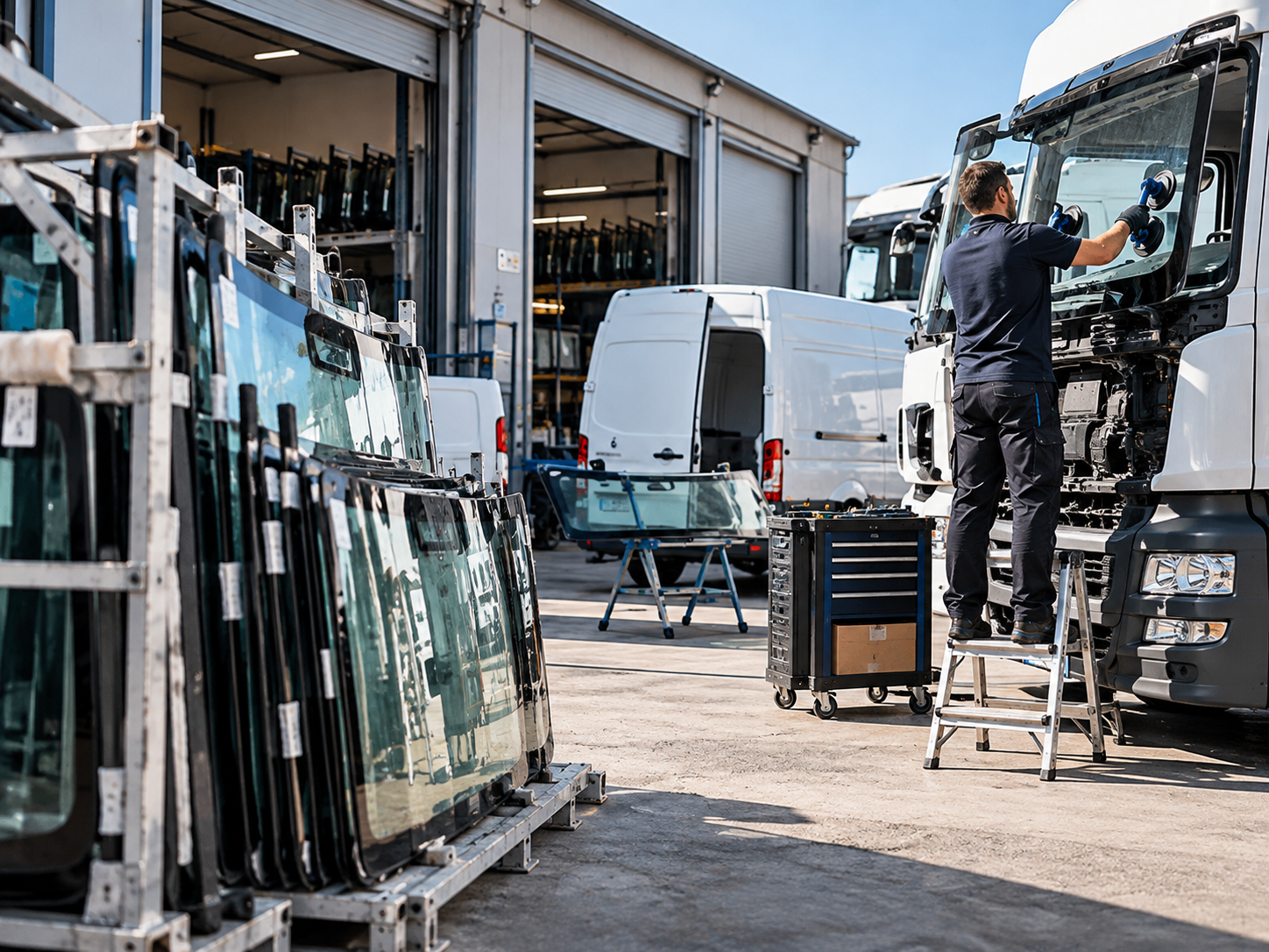 Sostituzione parabrezza di un camion al deposito, pronto intervento Glass Brea in Trentino